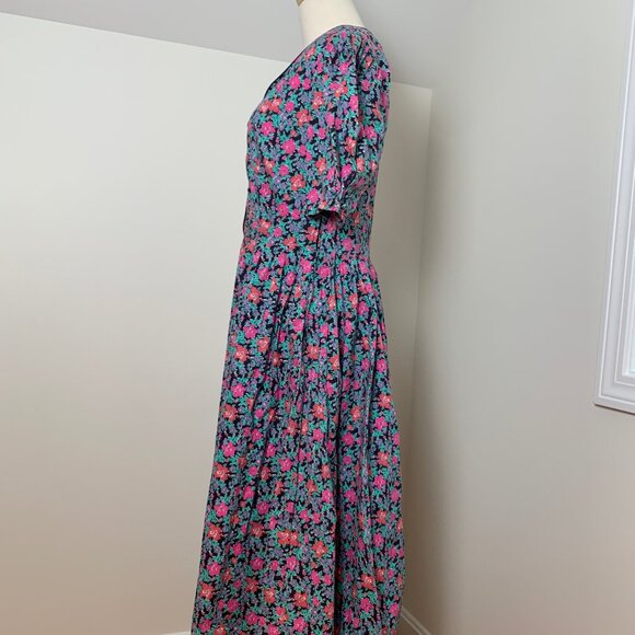 Vintage Laura Ashley black with pink and green floral dress US10 - Picture 3 of 5